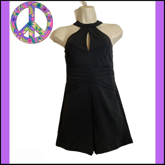 privy Pants - PRIVY BLACK SHORT ROMPER w/ GOLD ZIPPER BACK M
